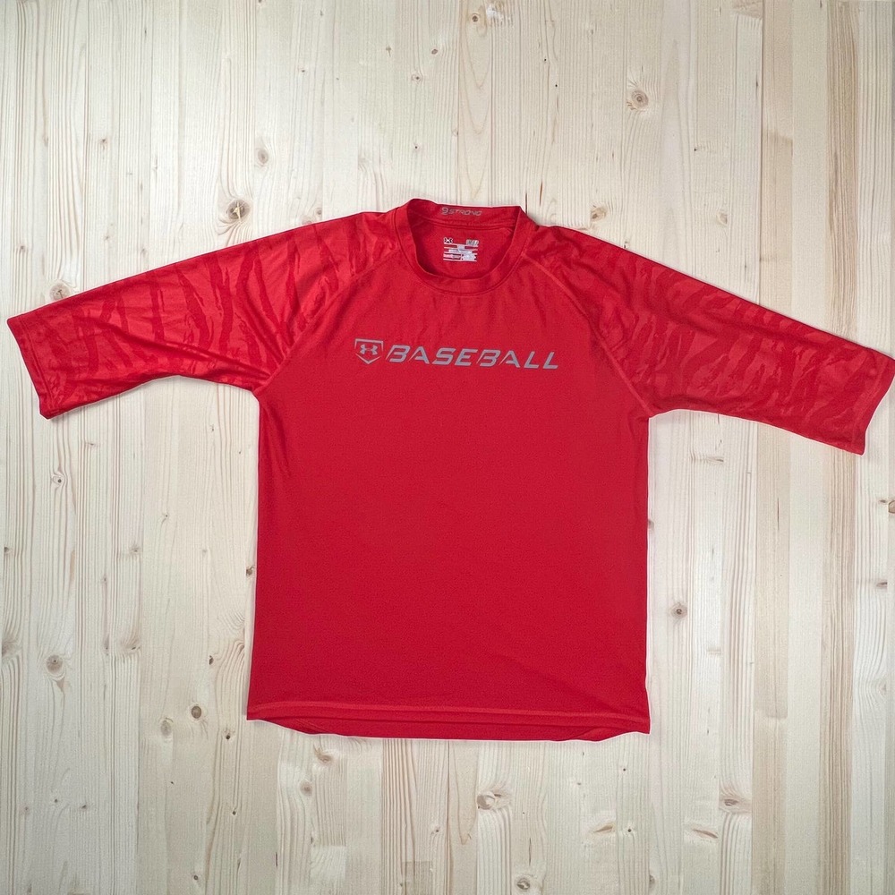 Under Armour Mens Red 3/4 Sleeve Baseball T-Shirt Small